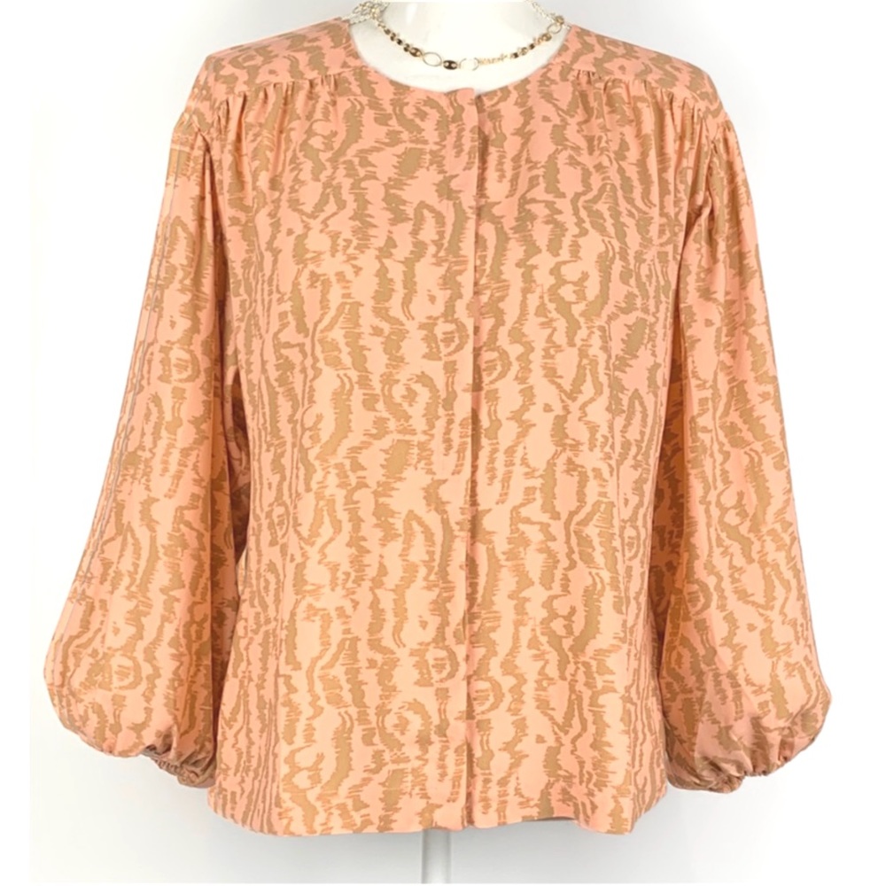 Elizabeth and James Peach Long Blouson Sleeve Placket Front Blouse size Medium - Picture 2 of 12